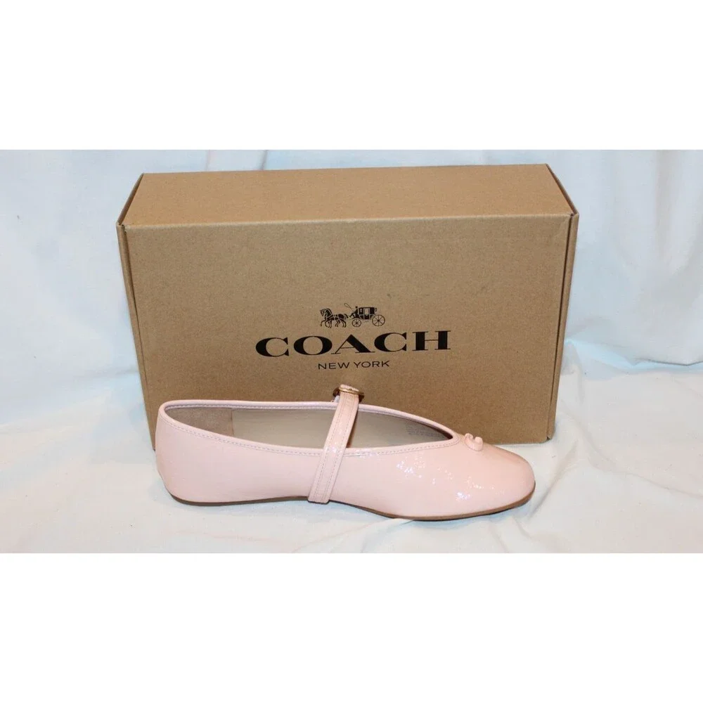 Coach Women's Crinkled Leather Mary Jane Ballet Flats Pink NEW SZ 8.5